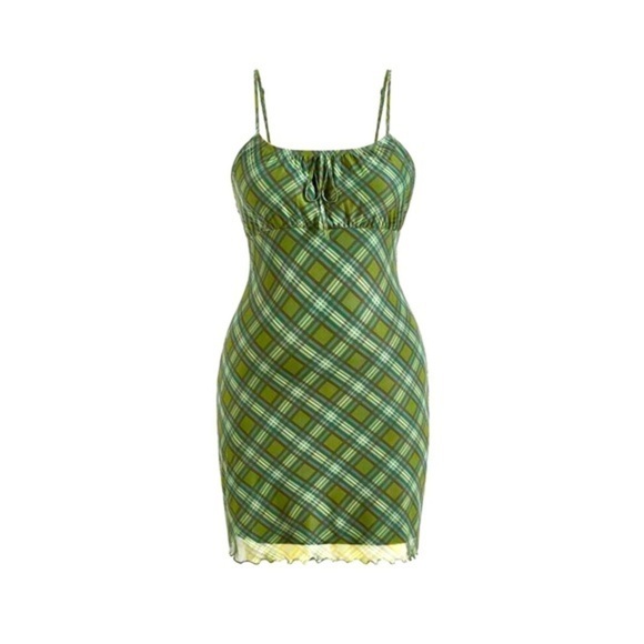 Plus Size Green Plaid Mesh Dress Size 2x - Picture 1 of 5